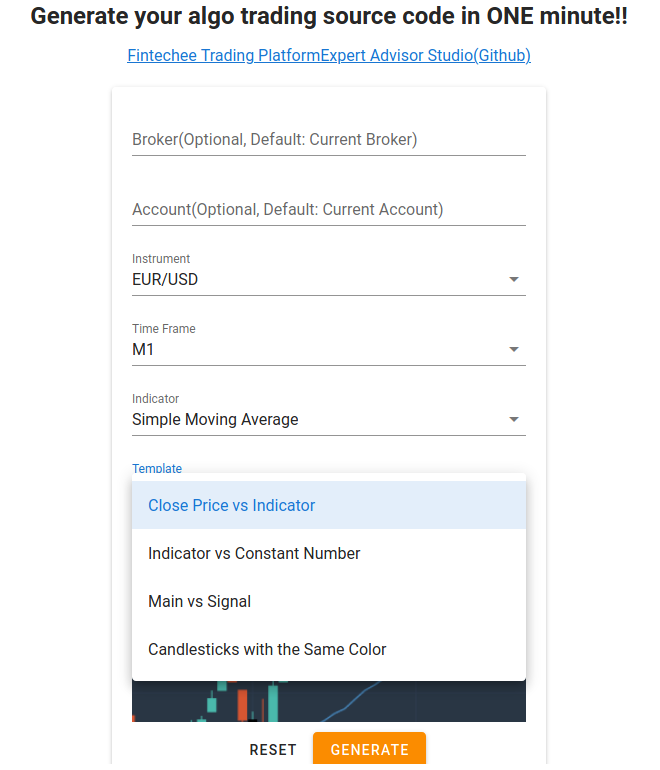 Source Generator used to generate JS-based source codes by specifying the patterns of trading strategies and rules